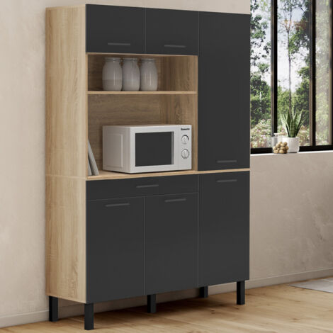 Küchenbuffet mit Regalsäule 120 CM CINA 6 Türen + Schublade in Buche und Schwarz