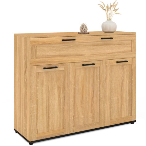 Sideboard 100 cm VITO 3 Türen und 1 Schublade in Buchenholzoptik und schwarzen Griffen