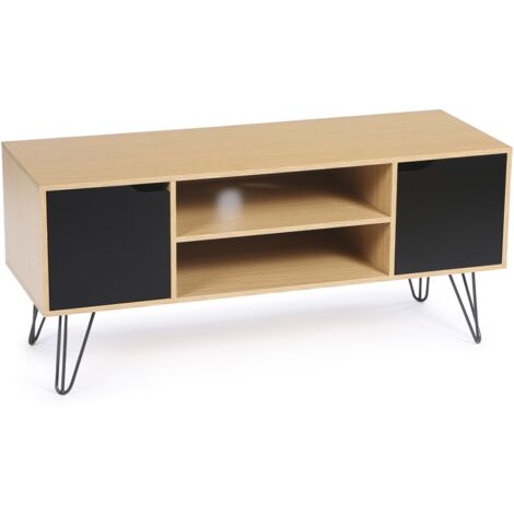 TV-Möbel 113 cm Vintage NOEMI Pin-Fuß Holz schwarze Türen