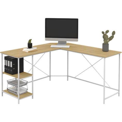 L-förmiger Eckschreibtisch DETROIT Industriedesign Holz und Metall weiß