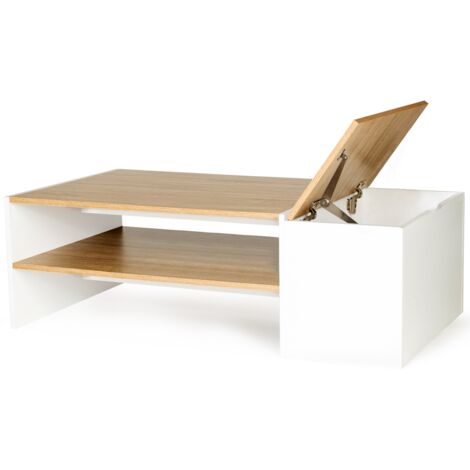 Moderner rechteckiger Bar-Couchtisch IZIA mit weißem Kasten und Holzplatten
