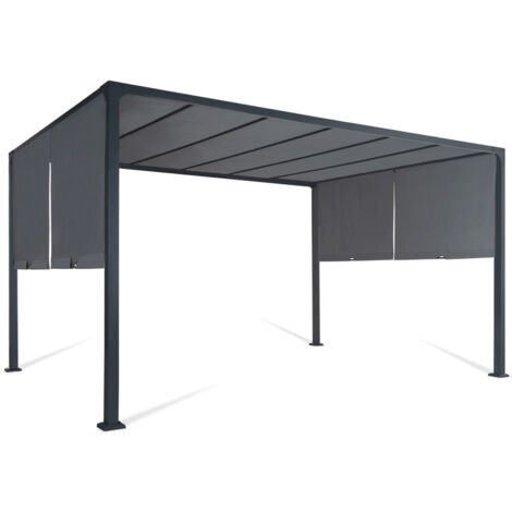 Schiebepergola 2 Pans 3x4 M Garten Belvedere Tuch Anthrazitgrau