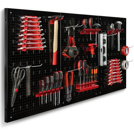 Perforiertes Wandpaneel aus Stahl 120 x 60 cm Werkzeughalter mit 17 Zubehörteilen