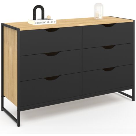 Kommode mit 6 schwarzen Schubladen BOSTON 115 cm Industriedesign