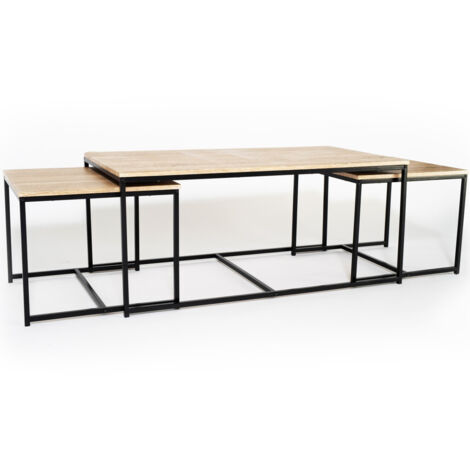 3er-Set Couchtische DETROIT 113 cm Industriedesign