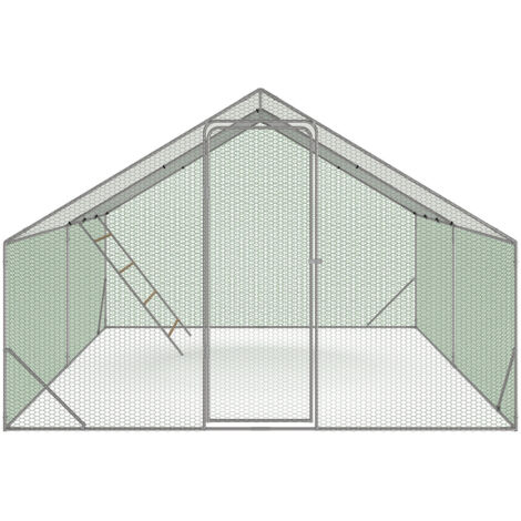 Idmarket Hühnerstall-Laufstall 12 M² – 4x3x2 M, Verzinkter Stahl, 25-mm-Rohre, Dachplane, Wetterfest, Für 10–14 Hühner