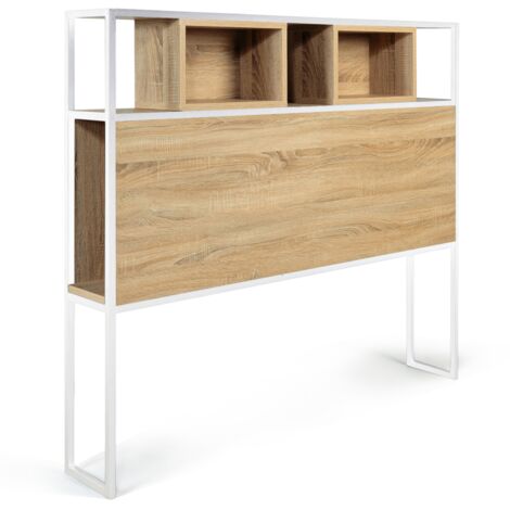 Kopfteil auf Fuß DETROIT 145 cm Holz und Metall weiß Industriedesign