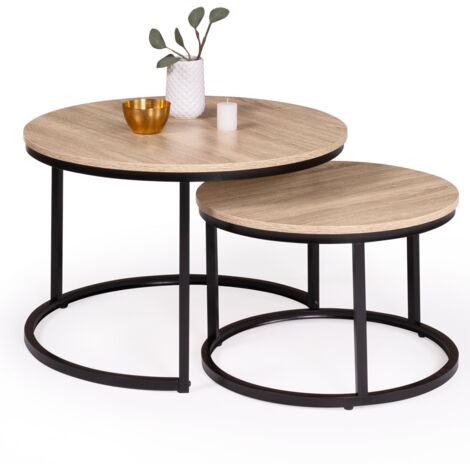 Set aus 2 Couchtischen DETROIT rund 54/70 Industriedesign