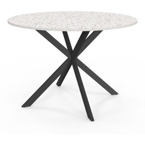 Runder Esstisch ALIX 6 Personen Spinnenbein schwarz Platte Terrazzoeffekt SIMONE 110 cm