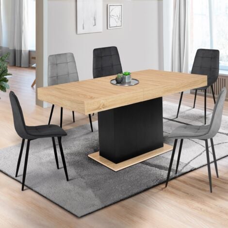 Ausziehbarer Esstisch Rechteck EDEN 6-10 Personen Holz und Schwarz 160-200 cm