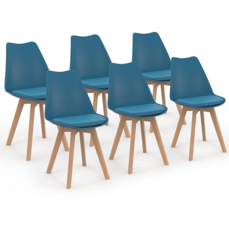 Set aus 6 skandinavischen Esszimmerstühlen SARA in Entenblau