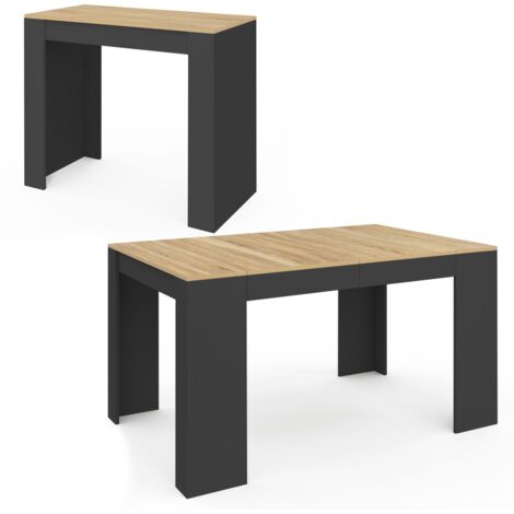 Ausziehbarer Konsolentisch ORLANDO 6 Personen 140 cm schwarzes Holz und Buchenholzoptik