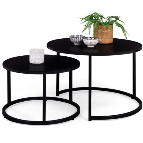 Set aus 2 runden Couchtischen DAVIS 54/70 aus mattschwarzem Metall im Industriedesign