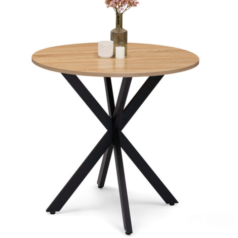 Runder Esstisch ALIX 4 Personen Spinnenfuß Holz und Schwarz 80 cm