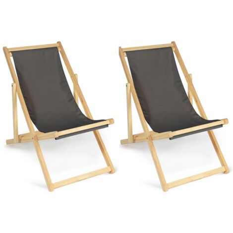 Set von 2 Liegestühlen klappbar Chilienne Holz Leinwand grau Anthrazit