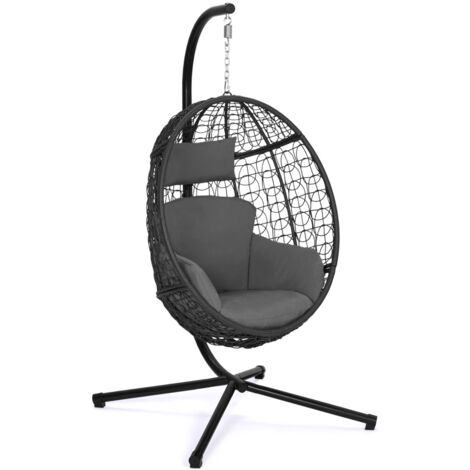 Hängesessel Ei durchbrochene Rattan-Effekt grau mit grauem Kissen