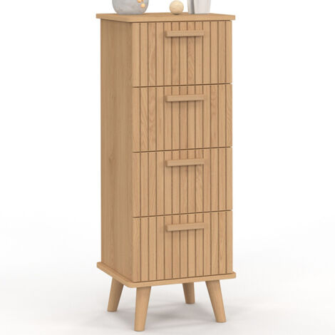 Beistellmöbel mit 4 Schubladen JULIETTE 30 cm, Lattenrost, Holzleisten, eichenfarbig