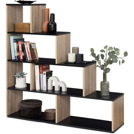 Bücherregal Treppe LINA Holz in Buchenholzoptik und Schwarz