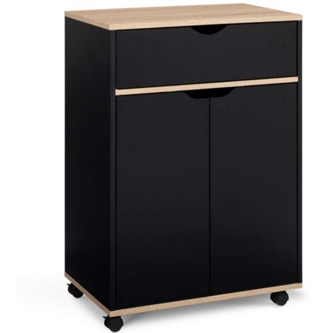 Küchenwagen COSY Schrank mit Schublade aus schwarzem Holz und Platten in Buchenholzoptik B.60 CM