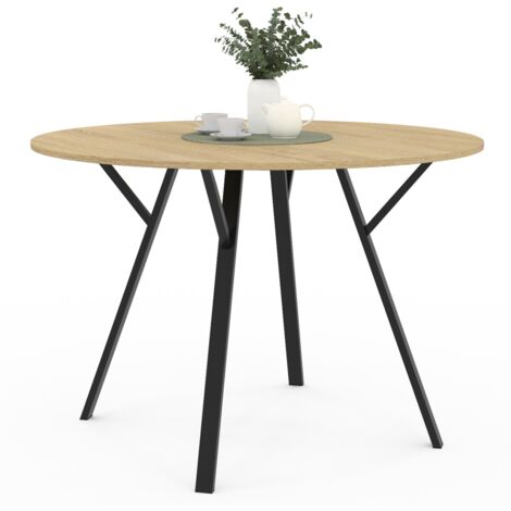 Runder Esstisch YSEULT 4-6 Personen Holz und Schwarz Industriedesign 110 cm