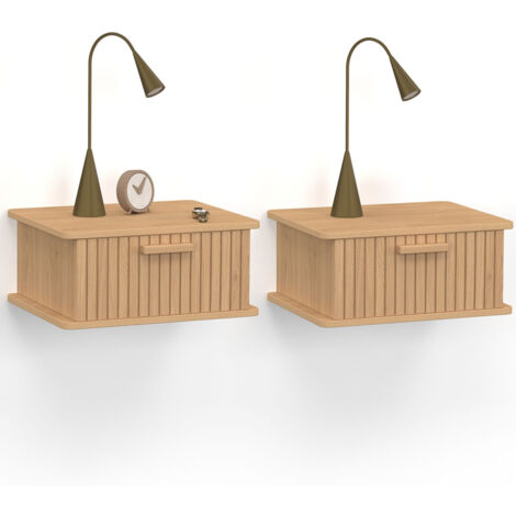 Lot von 2 Wand-Nachttischen JULIETTE 1 Schublade Hängeregal Latten Holzleiste