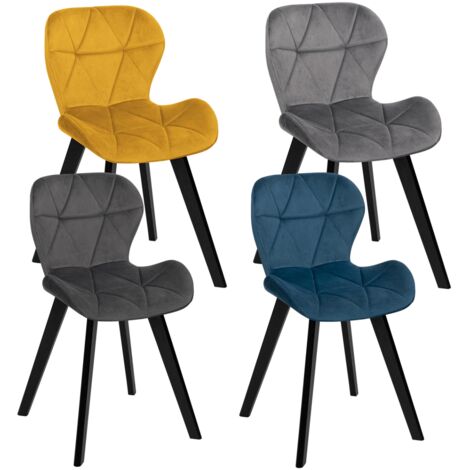 Satz von 4 Stühlen ROBINE aus Samt mix color blau, dunkelgrau, hellgrau und gelb (1/5)