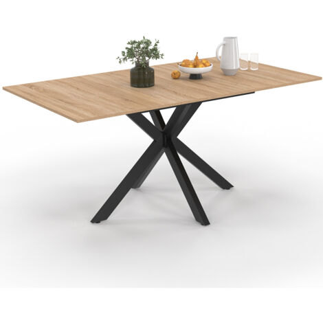 Ausziehbarer Esstisch Rechteck ALIX 4-8 Personen Spinnenbein Holz und Schwarz 120-160 cm