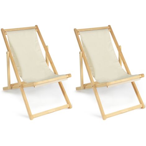 Set von 2 Liegestühlen faltbar Chilienne Holz Leinwand ecru