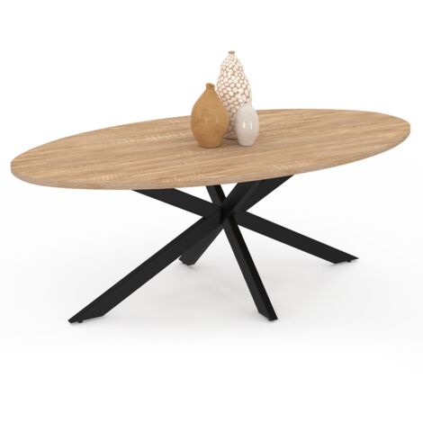 Ovaler Couchtisch ALIX 110 cm Spinnenfuß aus Holz und Schwarz