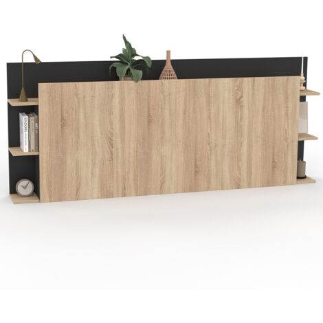 Kopfteil auf Fuß CIRI für Bett 140 und 160 cm mit Stauraum in Holz und Schwarz
