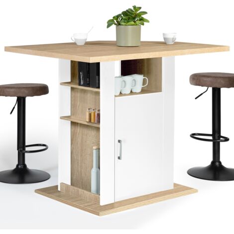 Mittelinsel UGO 110 cm Holz weiß und Buche-Nachbildung mit Stauraum