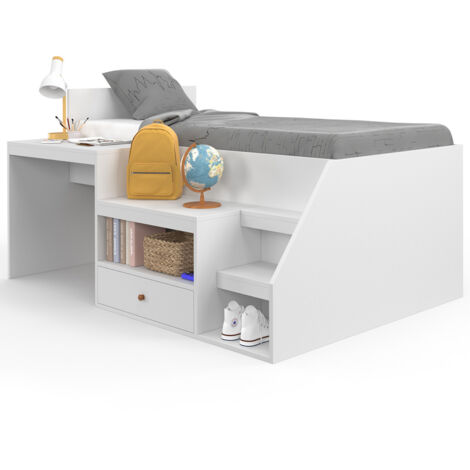 Kombibett mit Bettkasten, Schreibtisch und Stauraum LEOPOLD 90 x 190 cm weiß (1/5)
