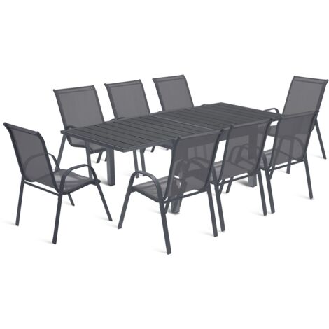 Gartenmöbel POLY ausziehbar Tisch 90-180 CM und 8 Stühle dunkelgrau