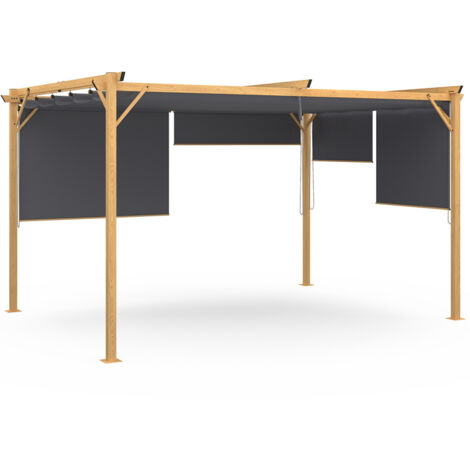 Pergola Exklusivausgabe Holzeffekt einziehbares Dach 3x4M und 4 Markisen anthrazitgrau