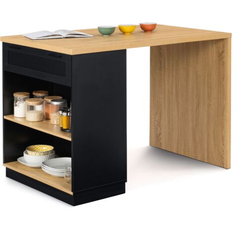 Zentrale Stehtischinsel für 4 Personen VITO 130 cm schwarz und Holzplatte