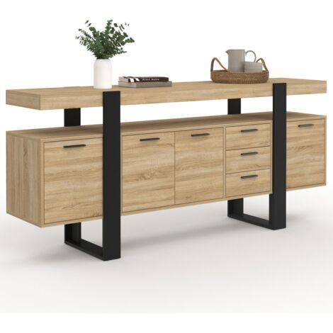 Sideboard 180 cm PHOENIX XXL 4 Türen und 3 Schubladen Holz und Schwarz (1/5)