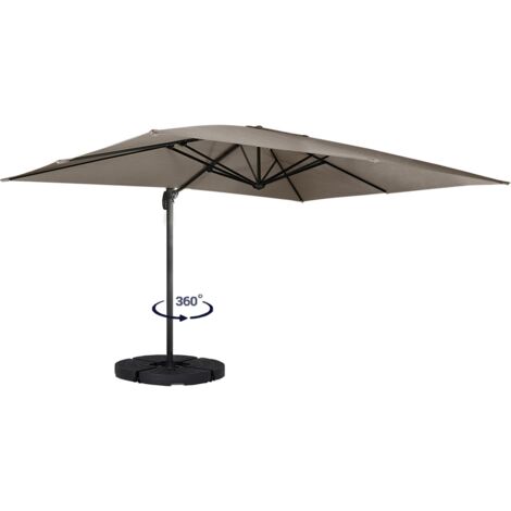 360° drehbarer und neigbarer Sonnenschirm CALVI taupe 3x4 M mit 4 Fliesen und Hülle