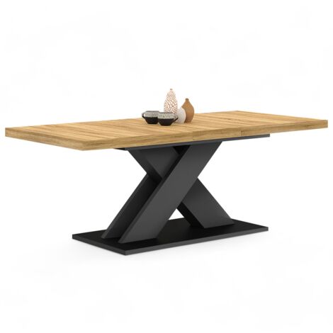 Ausziehbarer Esstisch Rechteck ALICIA 6-10 Personen Holz und Schwarz 160-200 cm (1/5)