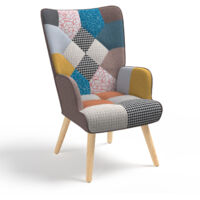 Skandinavischer Sessel IVAR mit mehrfarbigem Patchworkstoff