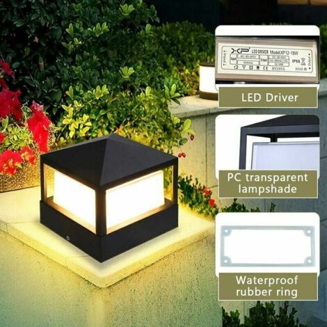 Pfostenlampe Säulentorlampe Außenleuchte Säulenlampe Villa IP65 Wasserdicht Aluminium Garten Landschaft Rasen Tor Zaun Eingangsleuchte, Warmweiß
