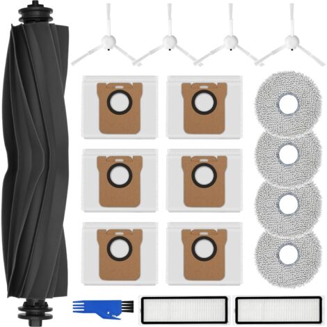 Zubehörset für Dreame L10s Ultra/L10 Ultra, 6 staubdichte Staubsaugerbeutel, 4 waschbare Tücher, 4 Seitenbürsten, 2 Filter, 1 Hauptbürste.