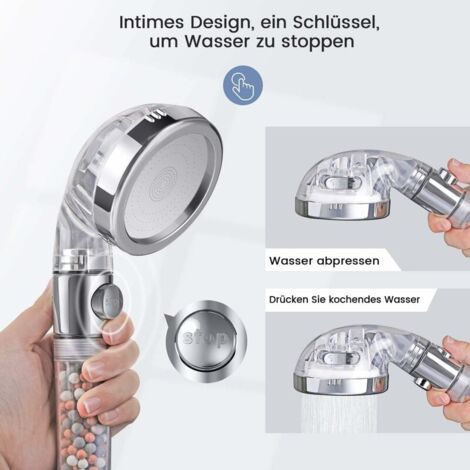 Hobbyant Duschkopf Mit Filter – 3 Modi + Stopp, Mit Mineralkugeln, Hoher Druck & Wassersparend