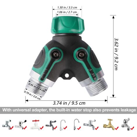 Y-Schlauchverteiler 2-Wege Aus Metall – Mit Gummiertem Griff, Für Wasserhahn, Sprinkler & Bewässerung (2 Stück)
