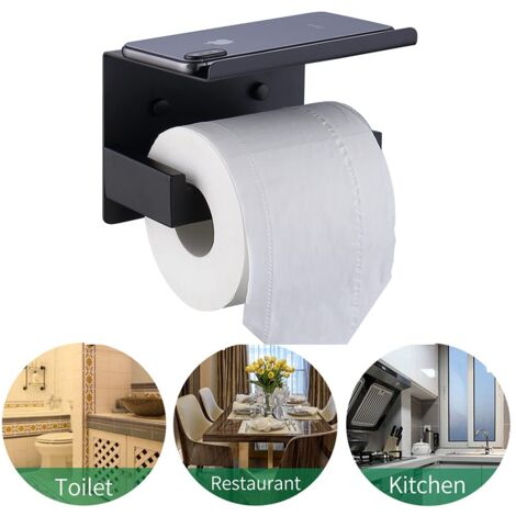 Doppelter Toilettenpapierhalter Mit Ablage, Mattschwarz – SUS304 Edelstahl, Für 2 Mega-Rollen | Wandmontage