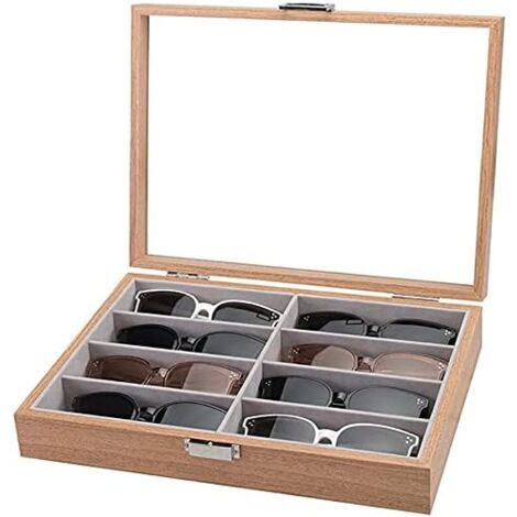 AKOLAFE Sonnenbrillen-Box Aus Holz - 8 Fächer Mit Glasdeckel & Schloss