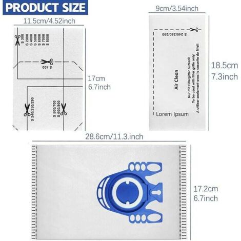 Sacs Aspirateur Miele GN - Lot De 12 Sacs Avec Filtres Pour Série S Et C (28.6x17.2 Cm)