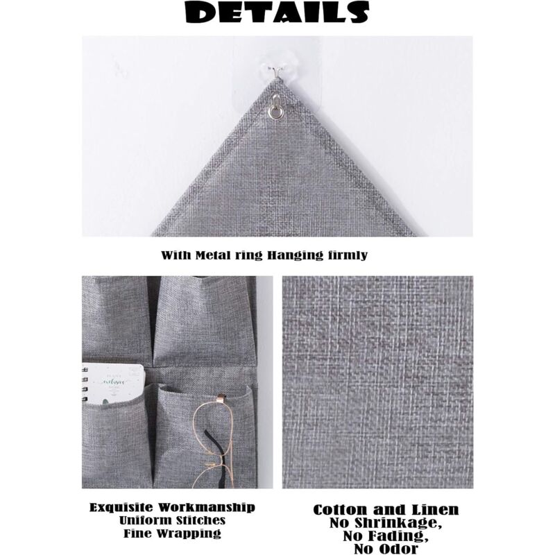 2 Portaoggetti Da Appendere In Cotone E Lino - Tasche Multiple Per Cucina, Bagno, Camera, Beige - Foto 2