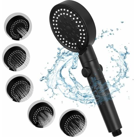 Soffione Doccia A Mano Con 3 Modalità - Alta Pressione, Design Quadrato, Risparmio Idrico (Nero Cromato) - Foto 2
