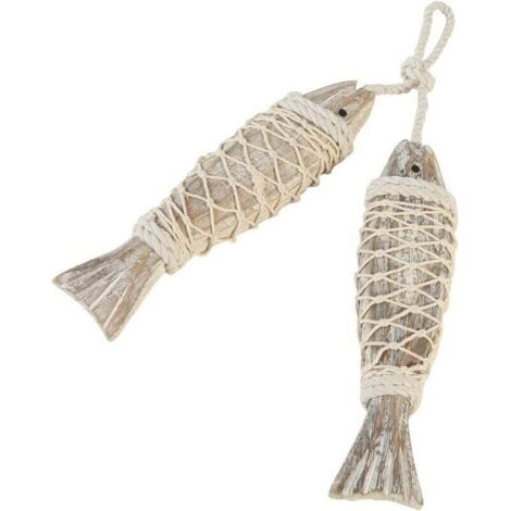 4 Pesci In Legno Per Decorazione Parete - Stile Nautico, Blu E Bianco - Foto 11
