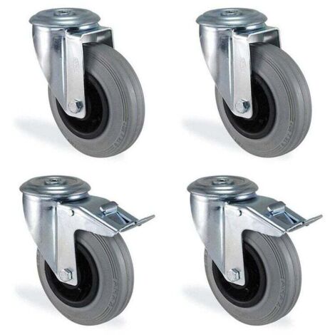 Wiltec Set 2 ruote girevoli con freno, per trasporto, 80mm, plastica e